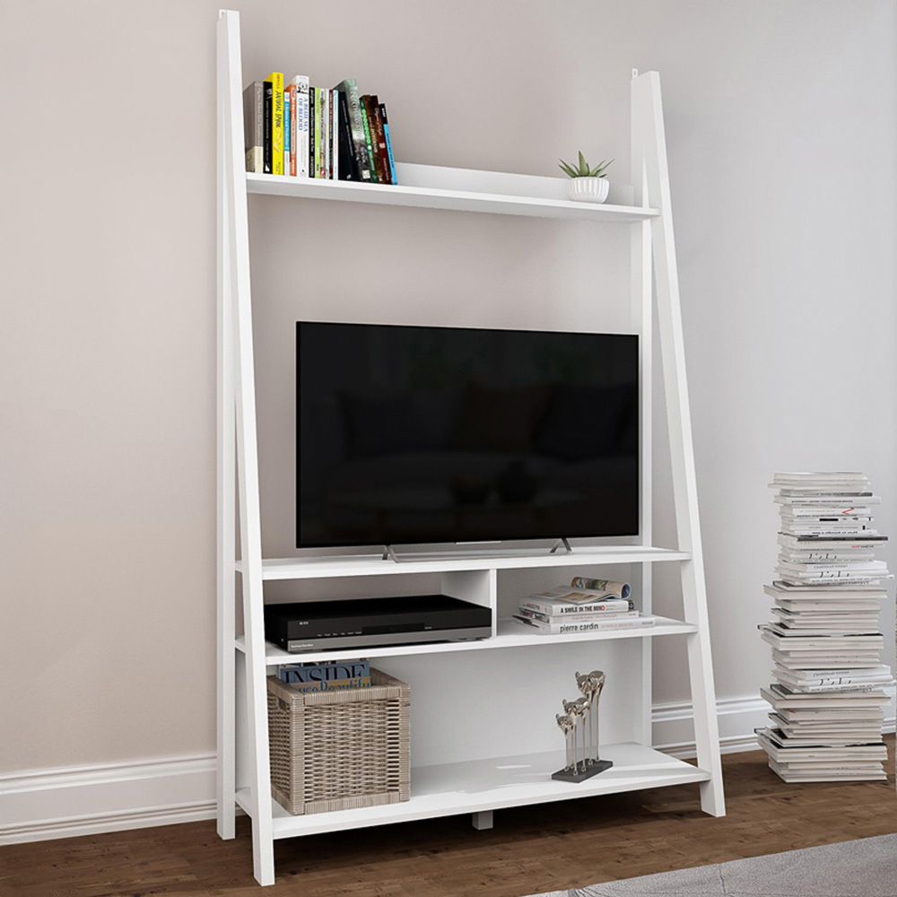 Tiva 5 Shelf White Ladder TV Unit Image 1