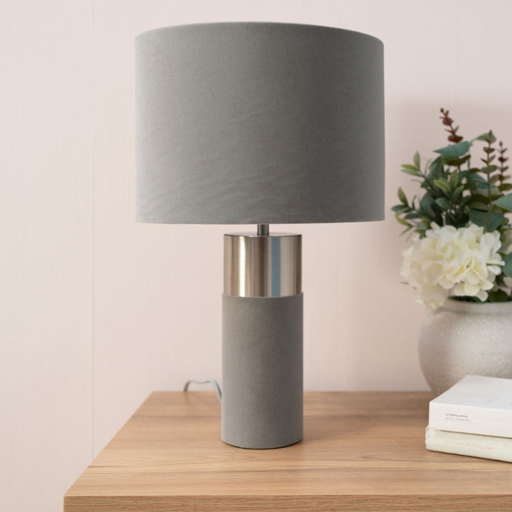 ValueLights Alexa Grey Velvet LED Table Lamp Image 2