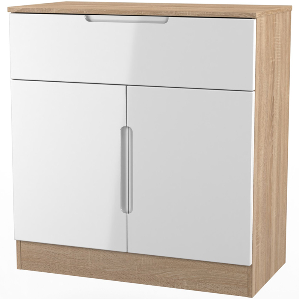 Crowndale Milan 2 Door Single Drawer White Gloss and Bardolino Oak Sideboard Ready Assembled Image 4