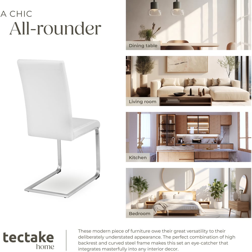 tectake Set of 2 White Cantilever High Backrest Dining Chair Image 7