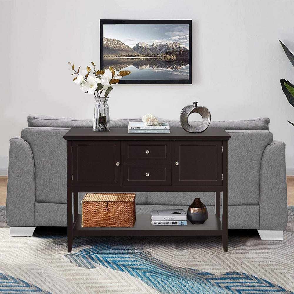 Costway 2 Drawer 2 Door Single Shelf Brown Wooden Buffet Table Image 3