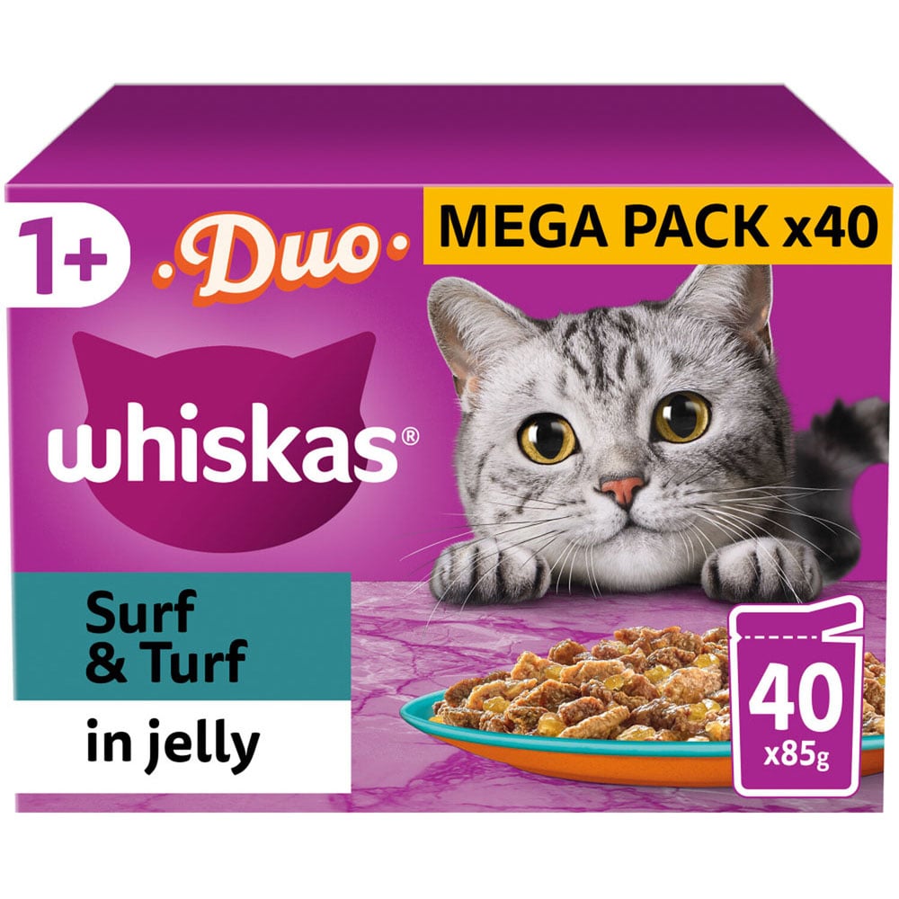 Whiskas 1+ Duo Surf and Turf in Jelly Adult Wet Cat Food 85g 40 Pack Image 1