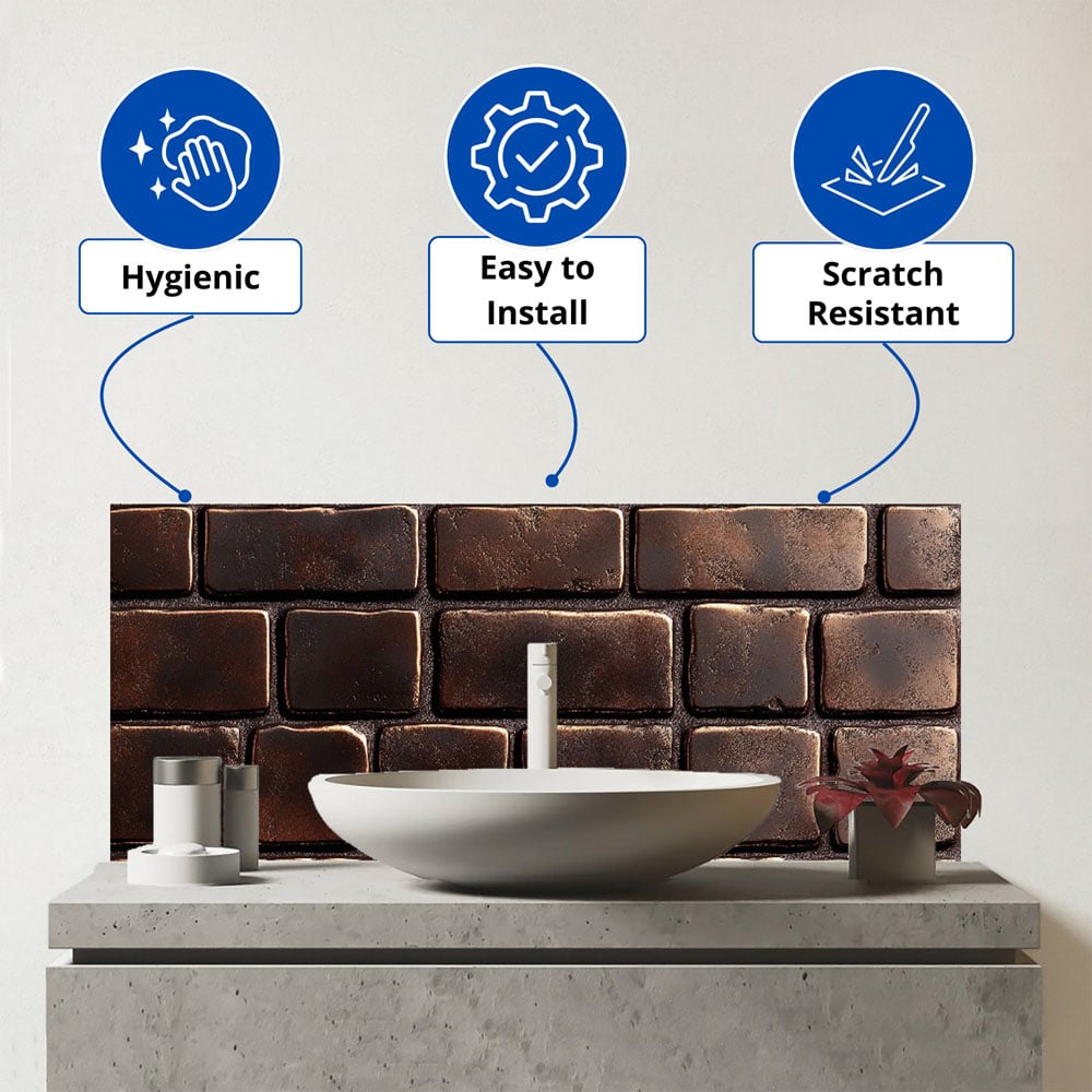 Warren Reed Designer Bronze Bricks Glass Bathroom Splashback 25 x 60cm Image 3