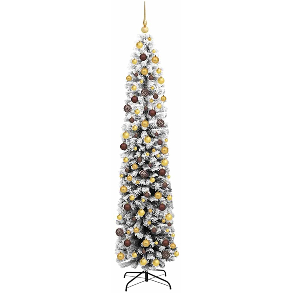 vidaXL Green Snow Flocked Artificial Christmas Tree with LEDs Bronze Gold Decoration Ornaments 6ft Image 1
