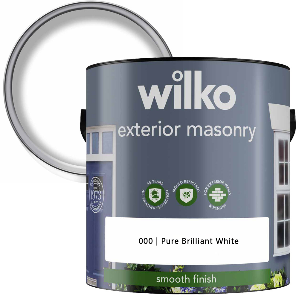 Wilko Exterior Masonry Smooth Pure Brilliant White Masonry Paint 2.5L Image 1