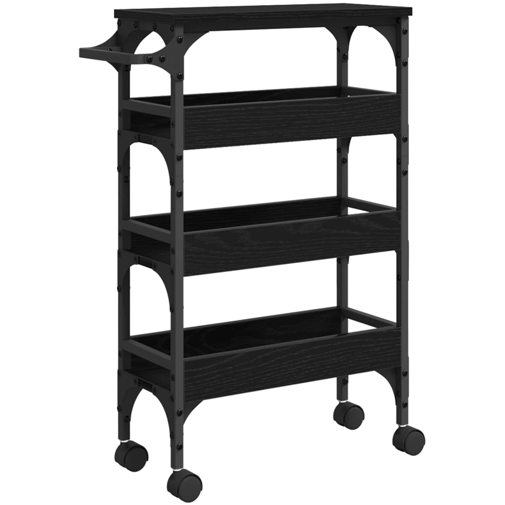 vidaXL 3 Shelf Black Oak Kitchen Trolley with Handle Image 2