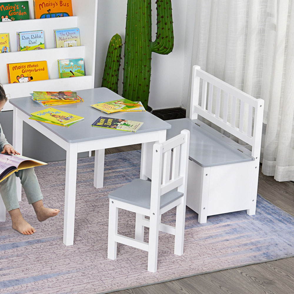 HOMCOM Kids Grey Table and Chair Set Image 3