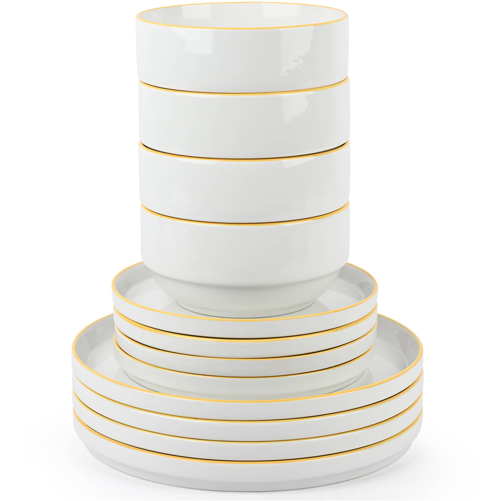 Waterside Yellow Rim White Stackable 12 Piece Dinner Set Image 5