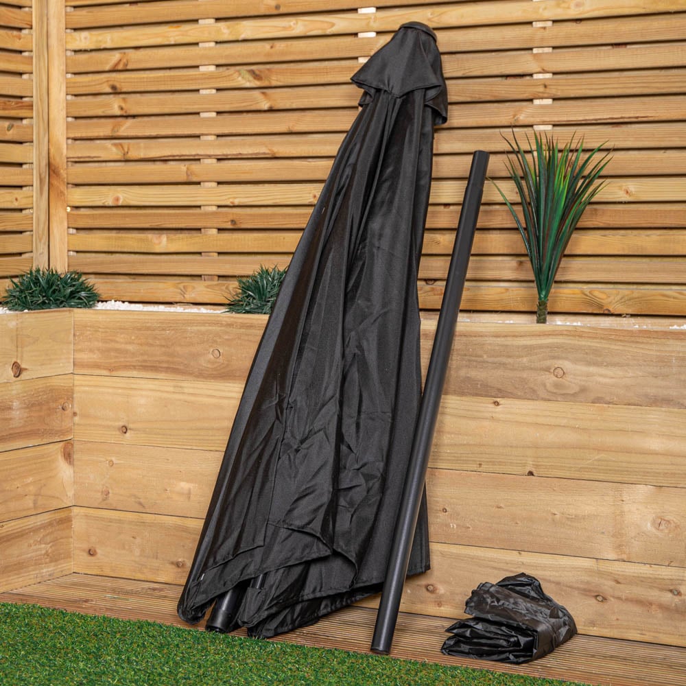 Samuel Alexander 2.7m Black Havana Garden Patio Parasol with Crank Handle and Cover Image 2
