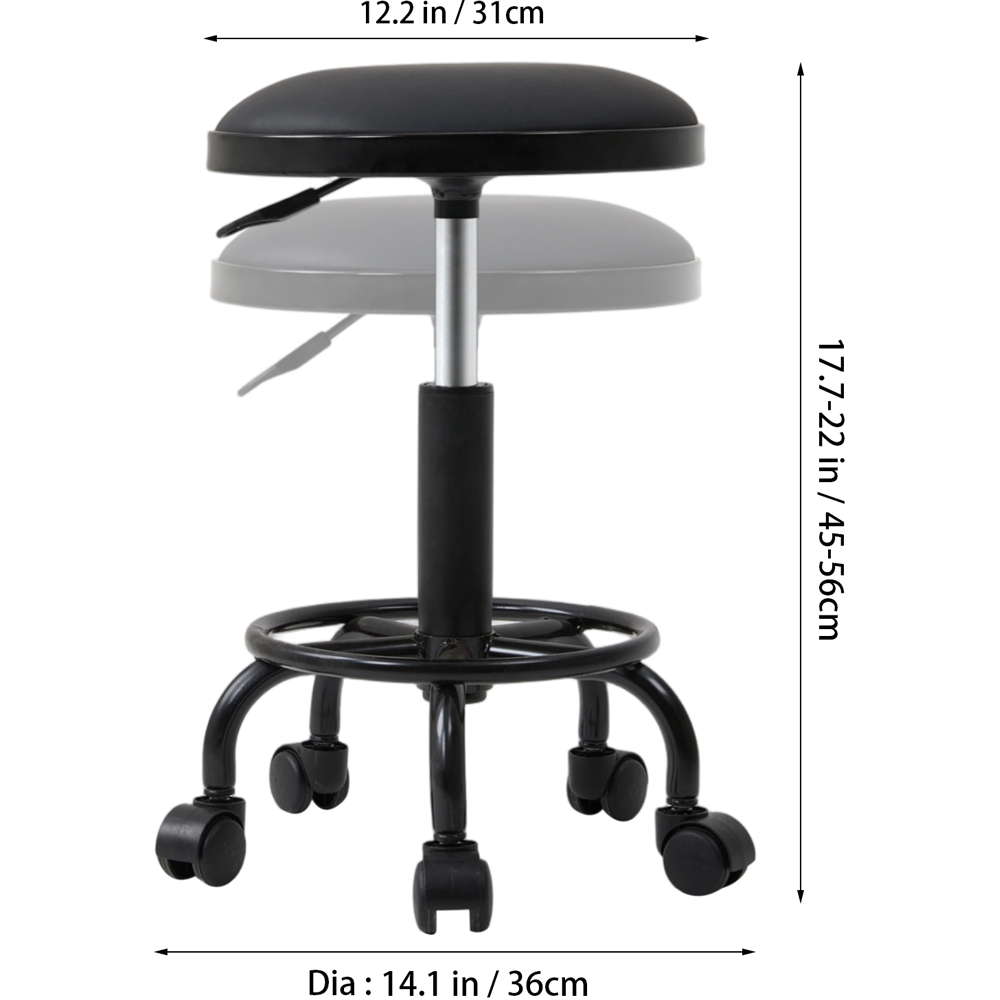 Living and Home Black PU Leather Height Adjustable Round Rolling Stool Image 6