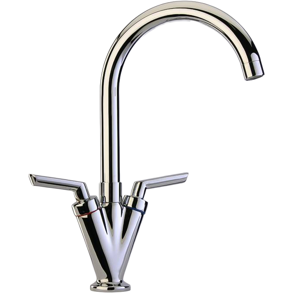 Piralla Chrome Quarter Turn Twin Lever Monobloc Kitchen Tap Image 1