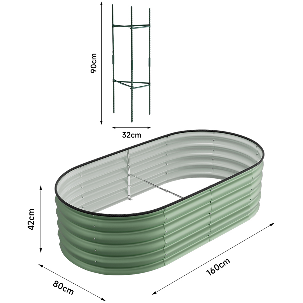 Living and Home Light Green Oval Galvanised Steel Raised Garden Bed 160 x 42cm Image 8
