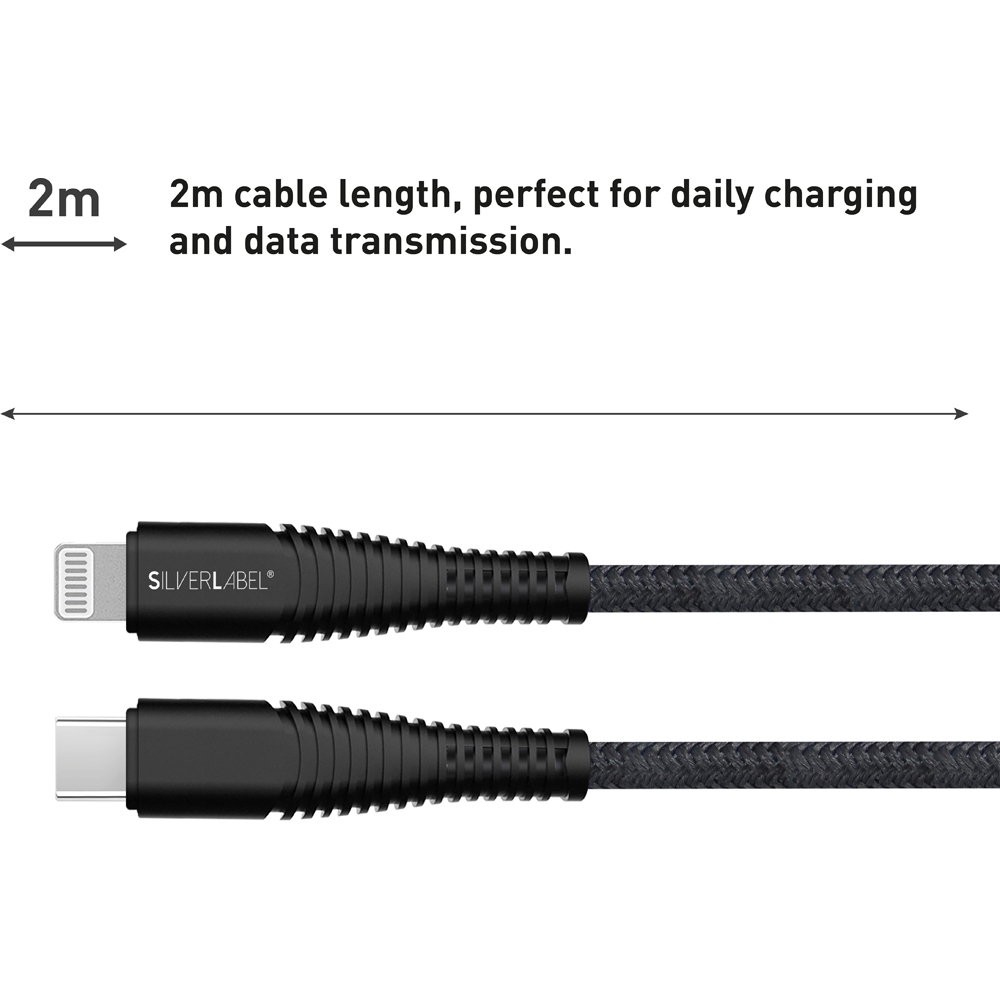 SilverLabel Black USB-C to Lightning Braided Cable 2m Image 3