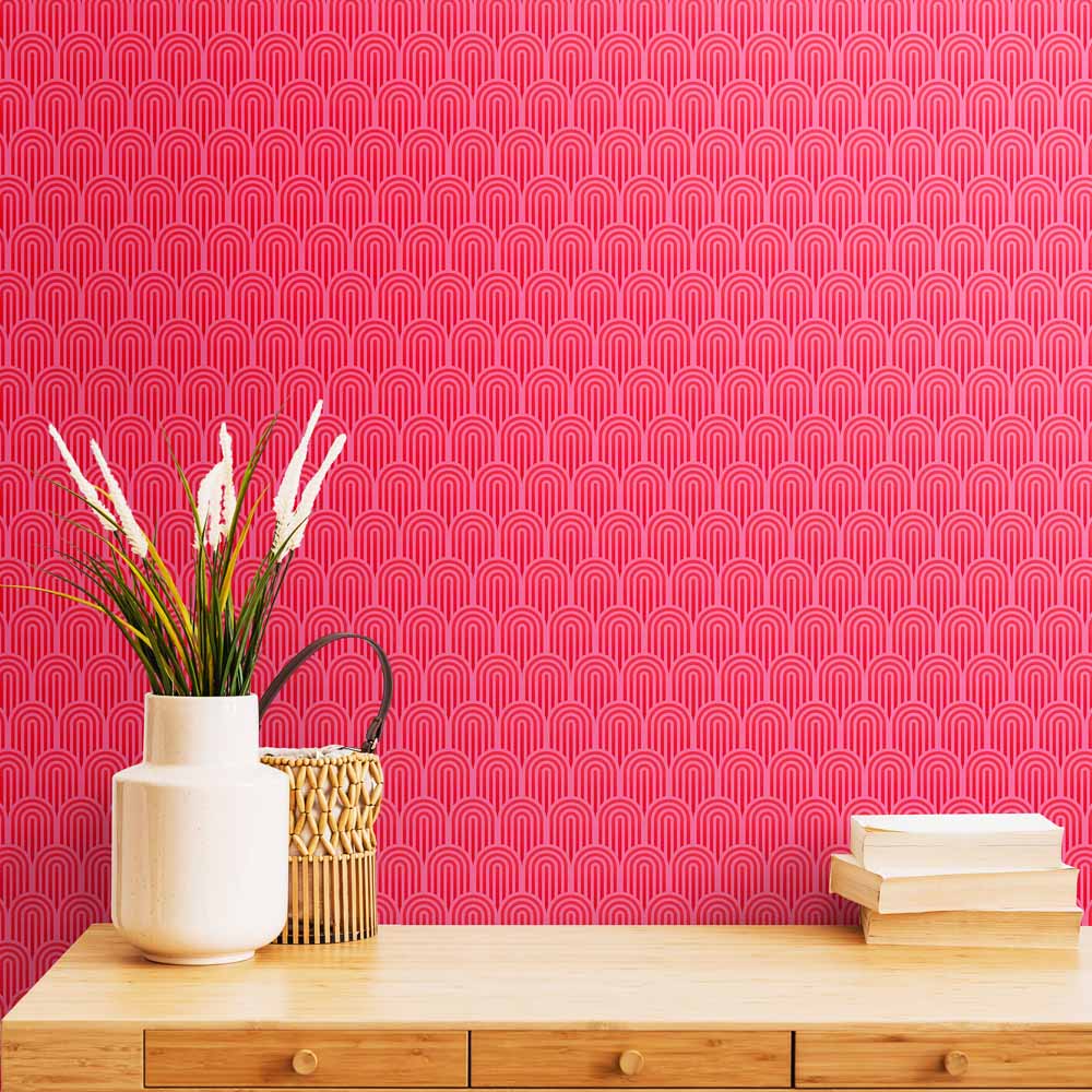 Hoopla Walls Retro Arch Bright Pink Non Woven Wallpaper Image 2