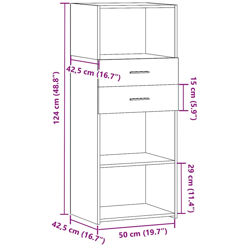 vidaXL 2 Drawer 3 Shelf Concrete Grey Highboard Image 9