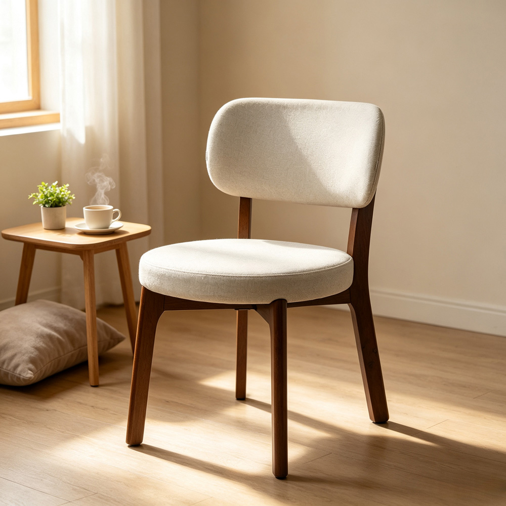 Living and Home Set of 2 Beige Linen-Effect Fabric Upholstered Rubberwood Dining Chairs Image 8