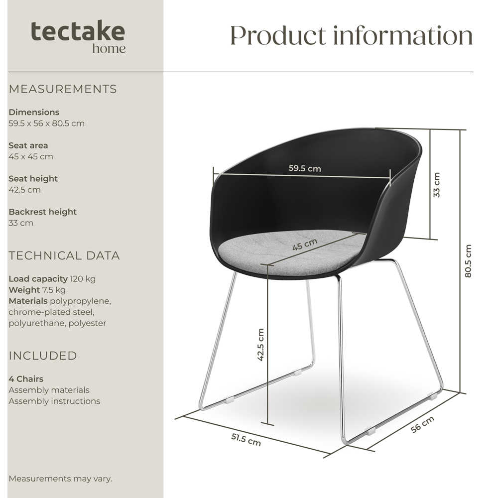tectake Logart Set of 4 Padded Dining Chair Image 9