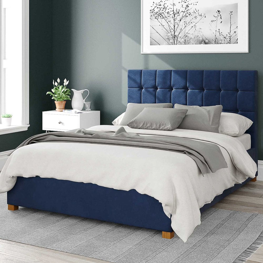 Aspire Sinatra Small Double Navy Plush Velvet Ottoman Bed Image 1