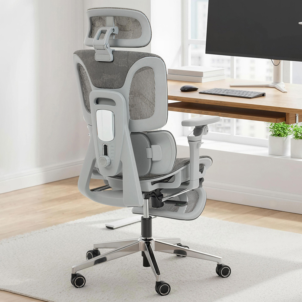 Portland Grey Mesh Ergonomic Office Chair with Lumbar Support and 6D Armrests Image 1