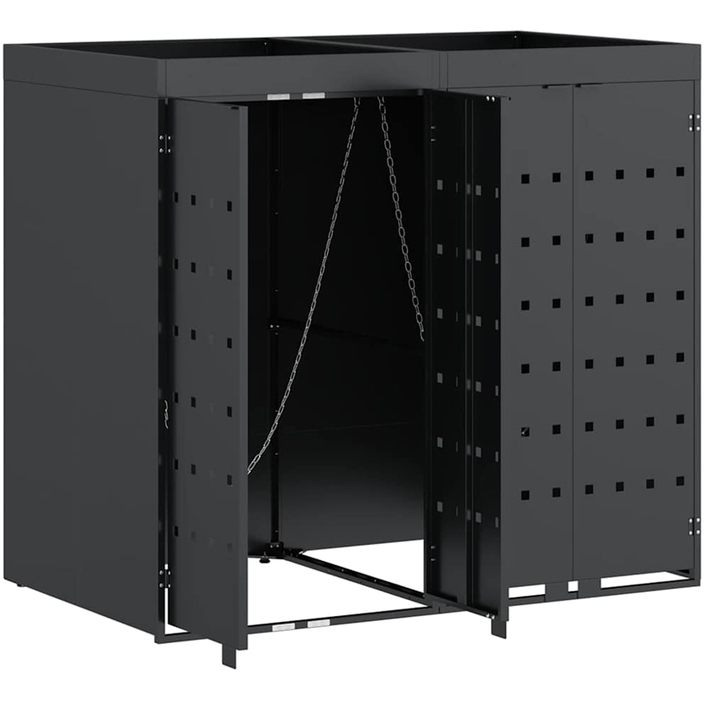 vidaXL Anthracite 2 Wheelie Bin Storage Shed with Planter Roof Image 4