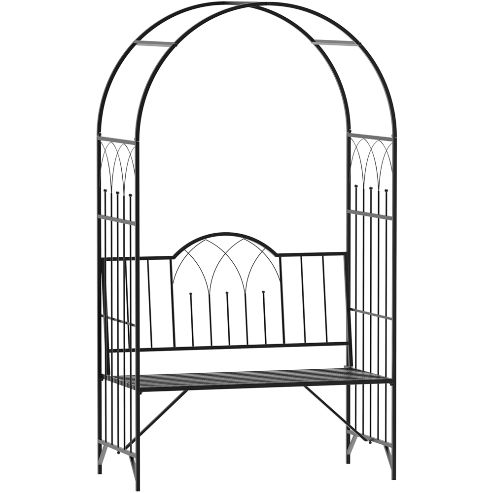 Outsunny 6.6 x 3.7ft Black Garden Arch Bench with Trellis Side Image 2