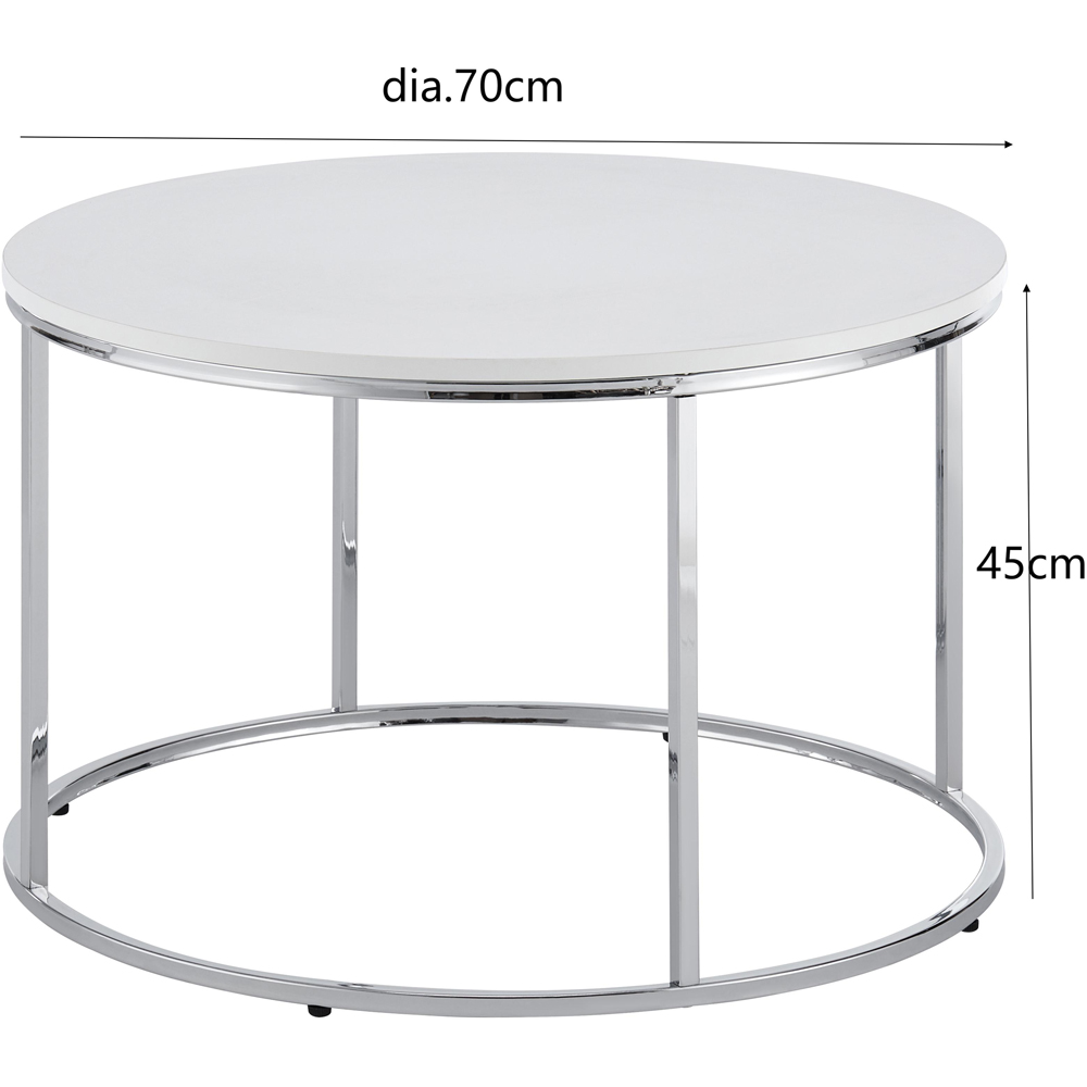 Circular Coffee Table With Silver Metal Frame and Wood White Tabletop Image 8