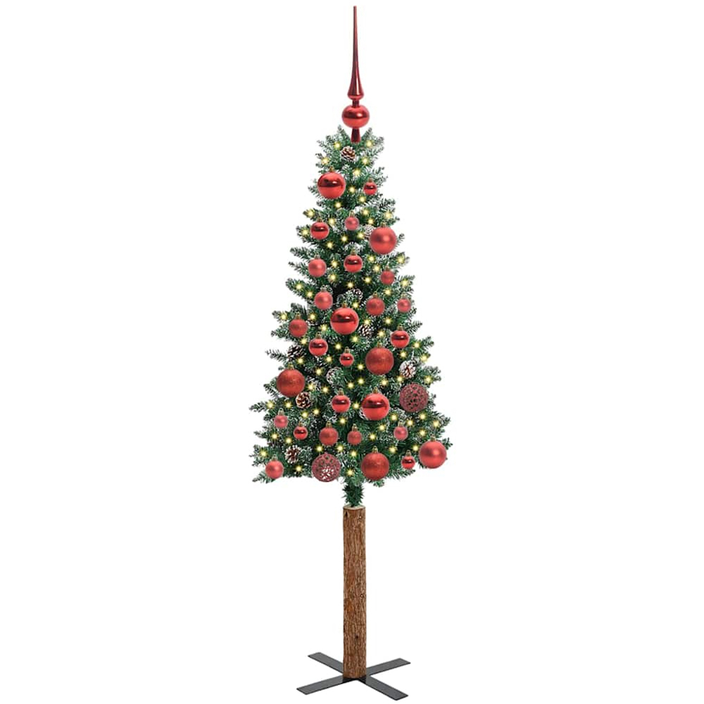 vidaXL Green Snow Flocked Artificial Christmas Tree with Pinecones LEDs Red Ornaments 5ft Image 1