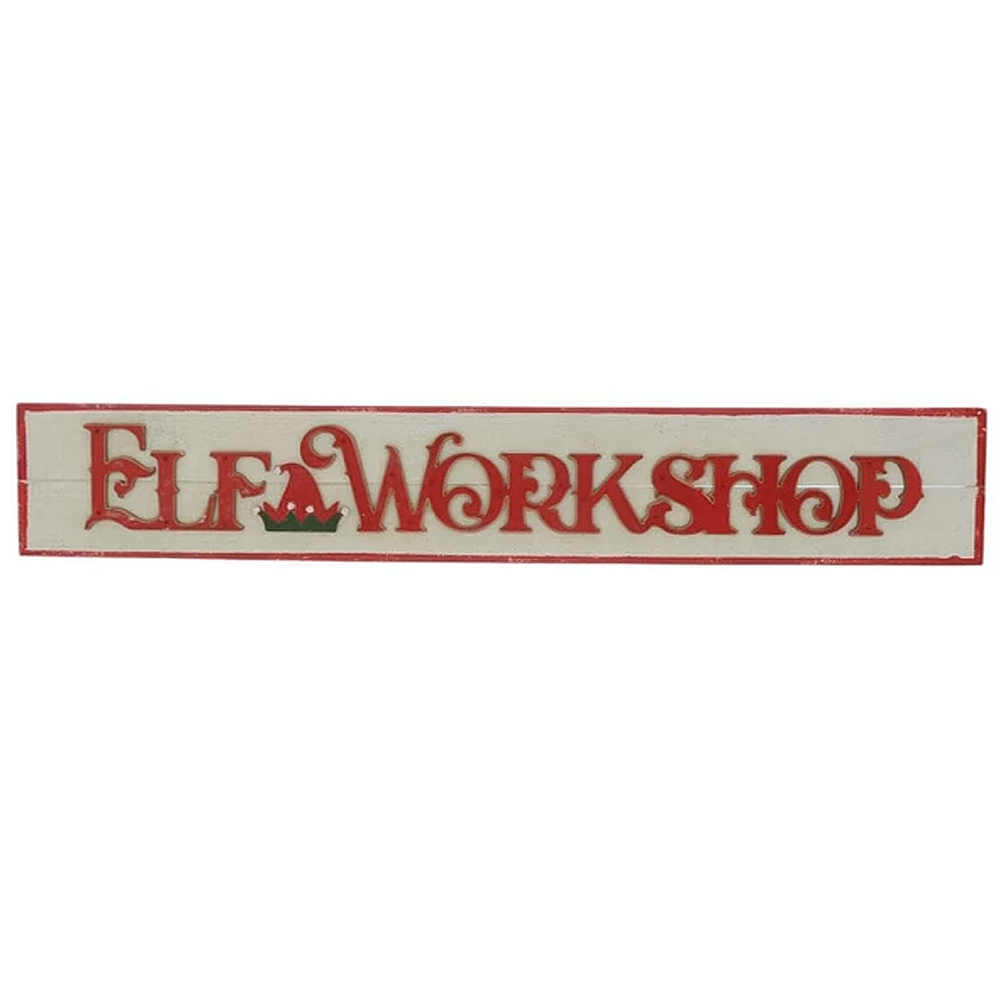 Samuel Alexander Red and White Washed Wooden Christmas Elf Workshop Sign Board 92cm Image 1