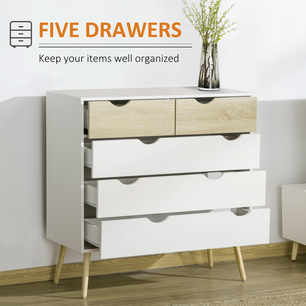 Portland Nordic 5 Drawer White and Oak Wood Chest of Drawers Image 4