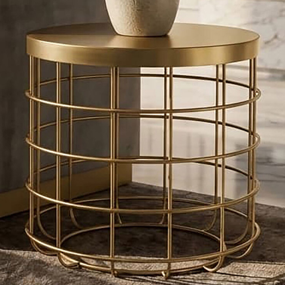 Premier Housewares Pali Gold Finish Cage Design Round Side Table Image 1