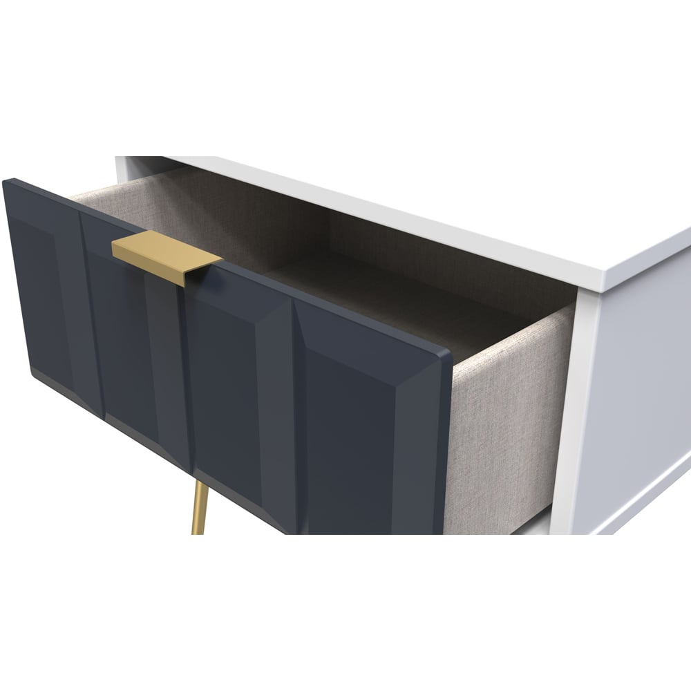 Crowndale Cube Single Drawer Matt Indigo and White Bedside Table Image 6