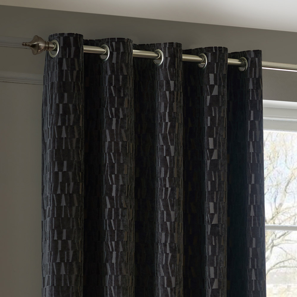 Paoletti Manhattan Charcoal Fully Lined Velvet Eyelet Curtains 117 x 137cm Image 2