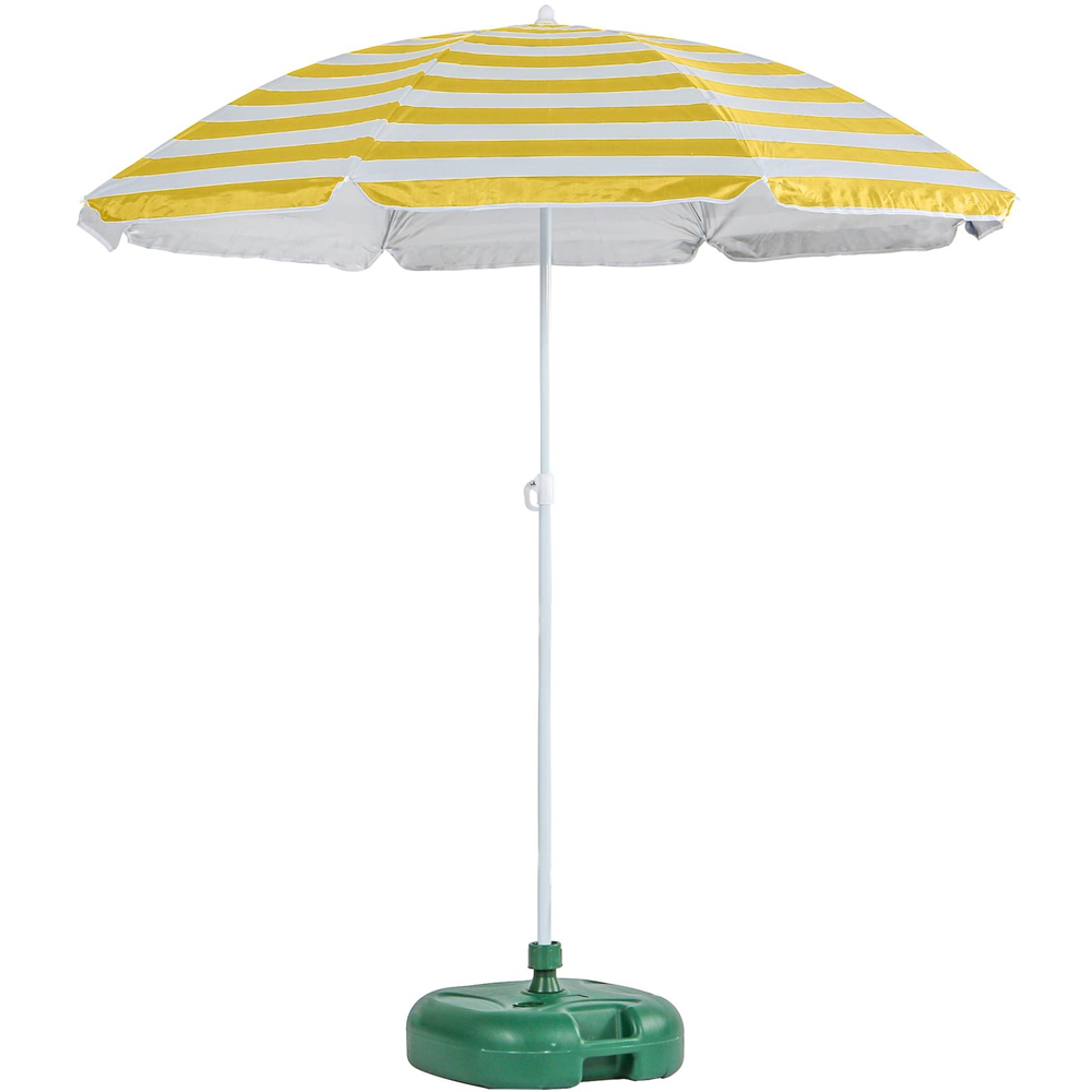 Harbour Housewares Yellow Stripe Metal Beach Parasol with Green Fillable Base 1.8m Image 1