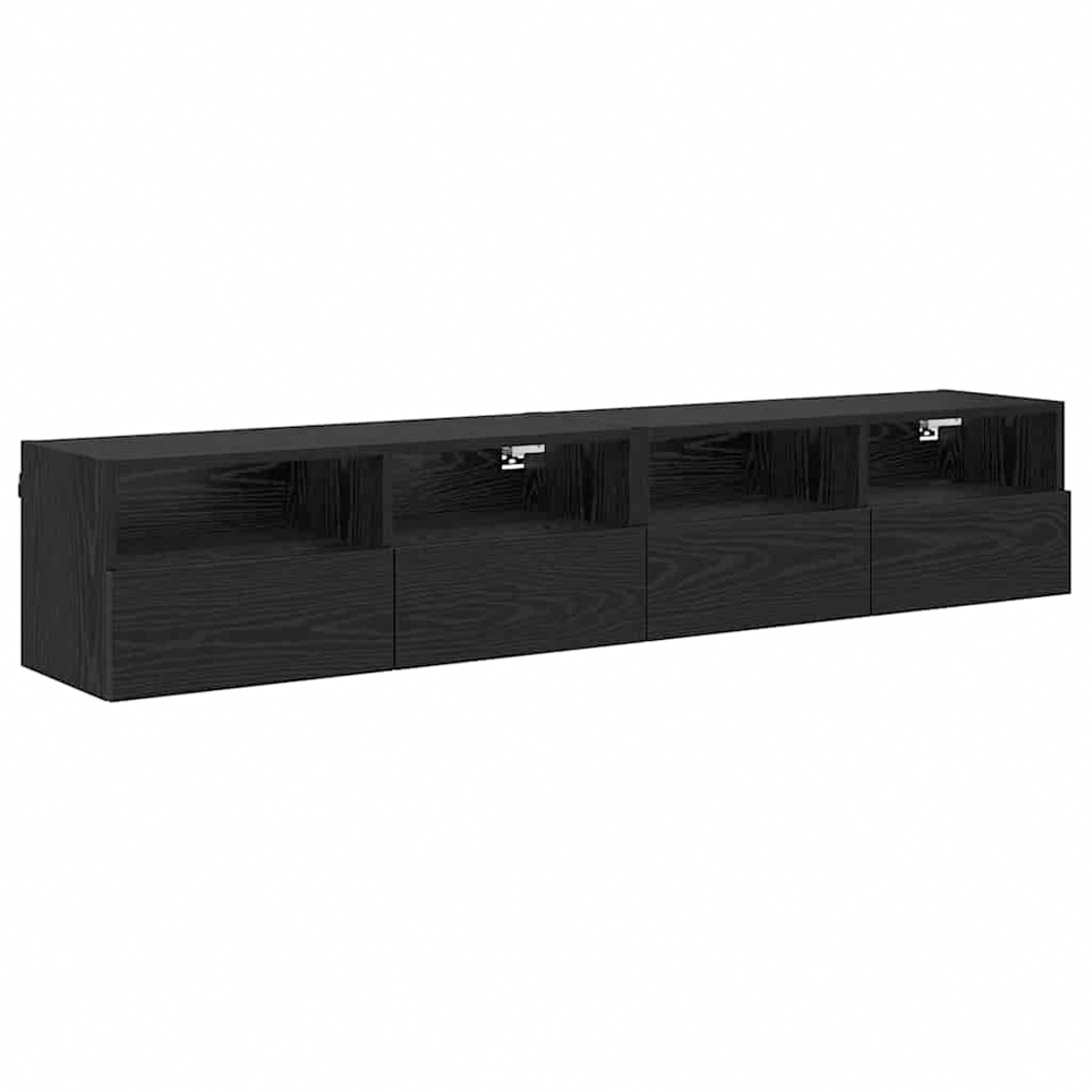 vidaXL 2 Door 2 Shelf Black Oak Wide Wall Mounted TV Unit Set of 2 Image 2
