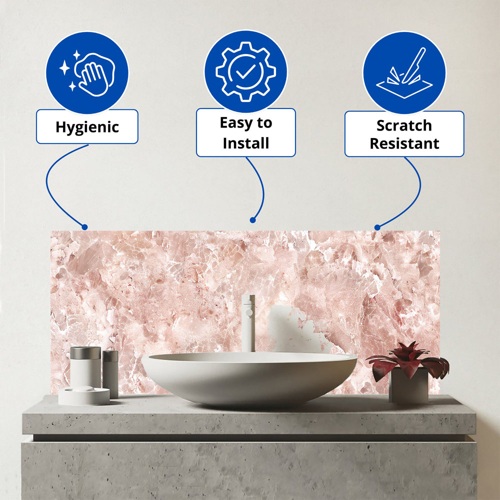 Warren Reed Designer Polished Pale Pink Quartz Effect Bathroom Splashback 25 x 60cm Image 3