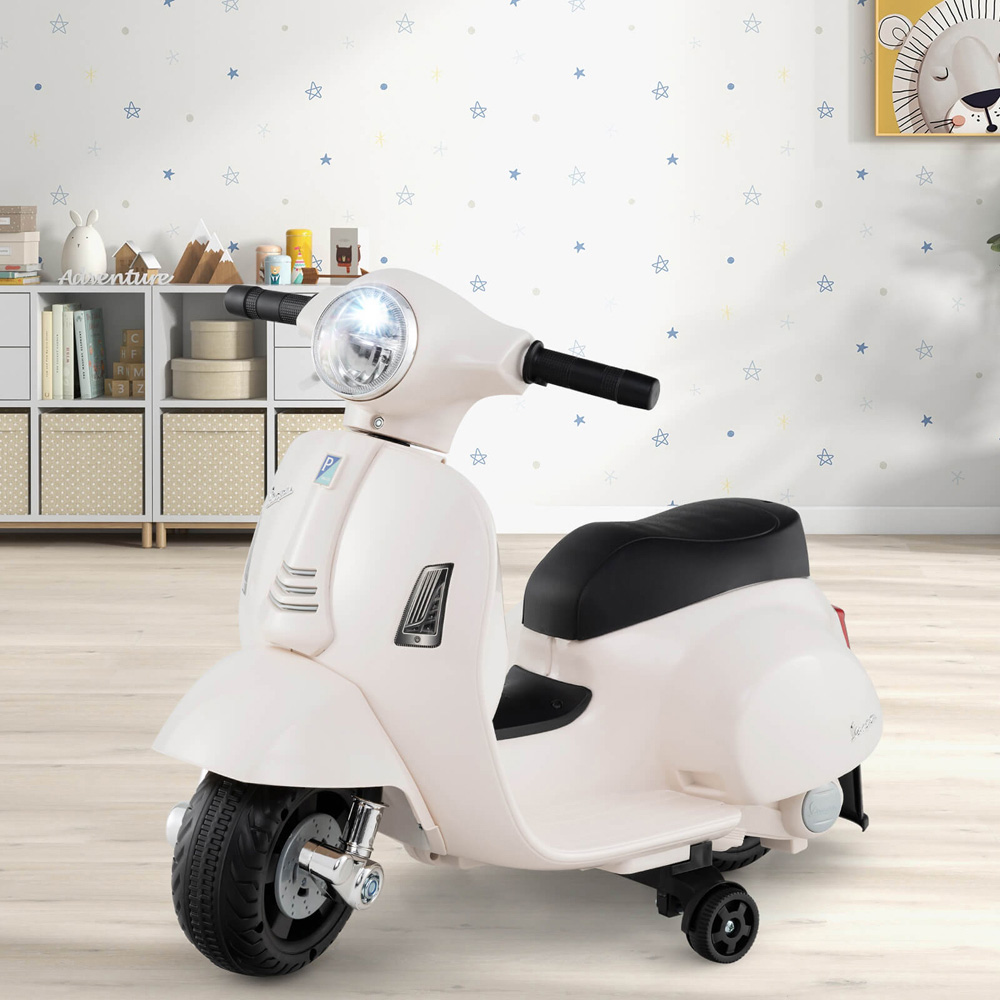 Costway Kids White Licensed Vespa Ride On Motorcycle with Lights and Horn Sound 6V Image 2