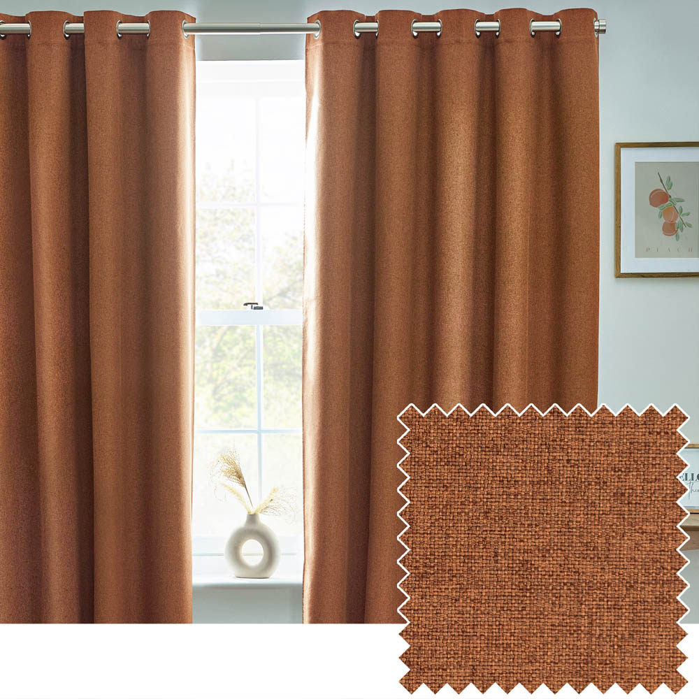 furn. Dawn Brown Thermal Blackout Eyelet Curtain 168 x 183cm Image 2