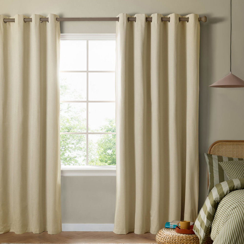 Furn The Ultimate Custard Cream Textured Woven Blackout Eyelet Curtains 117 x 137cm Image 1