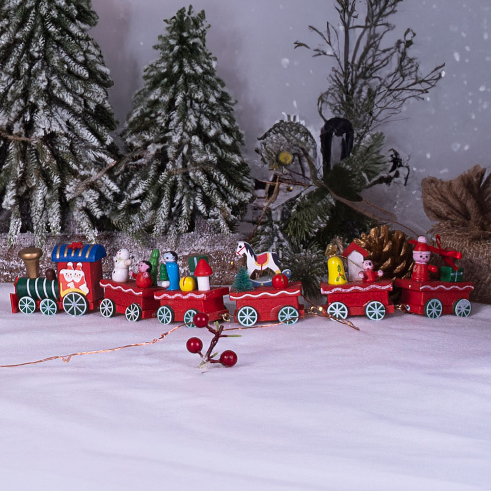 St Helens Red Wooden Christmas Train Set Decoration Image 4
