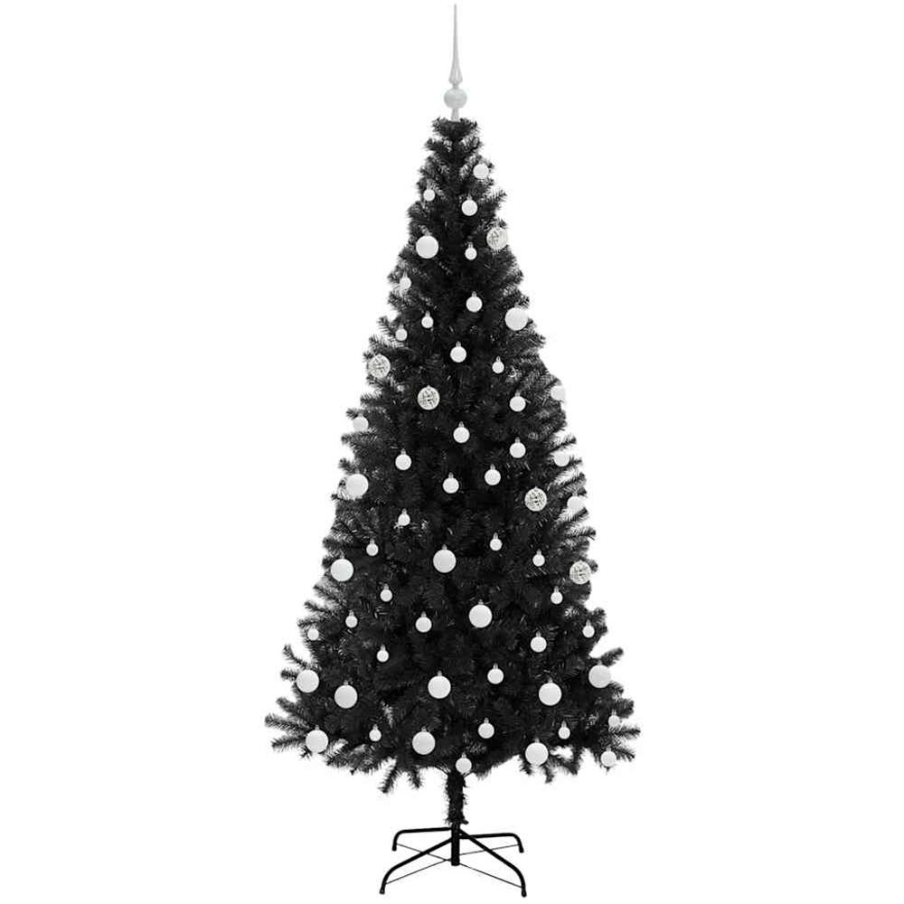 vidaXL Pre-Lit White Baubles Black Artificial Christmas Tree 6ft Image 4