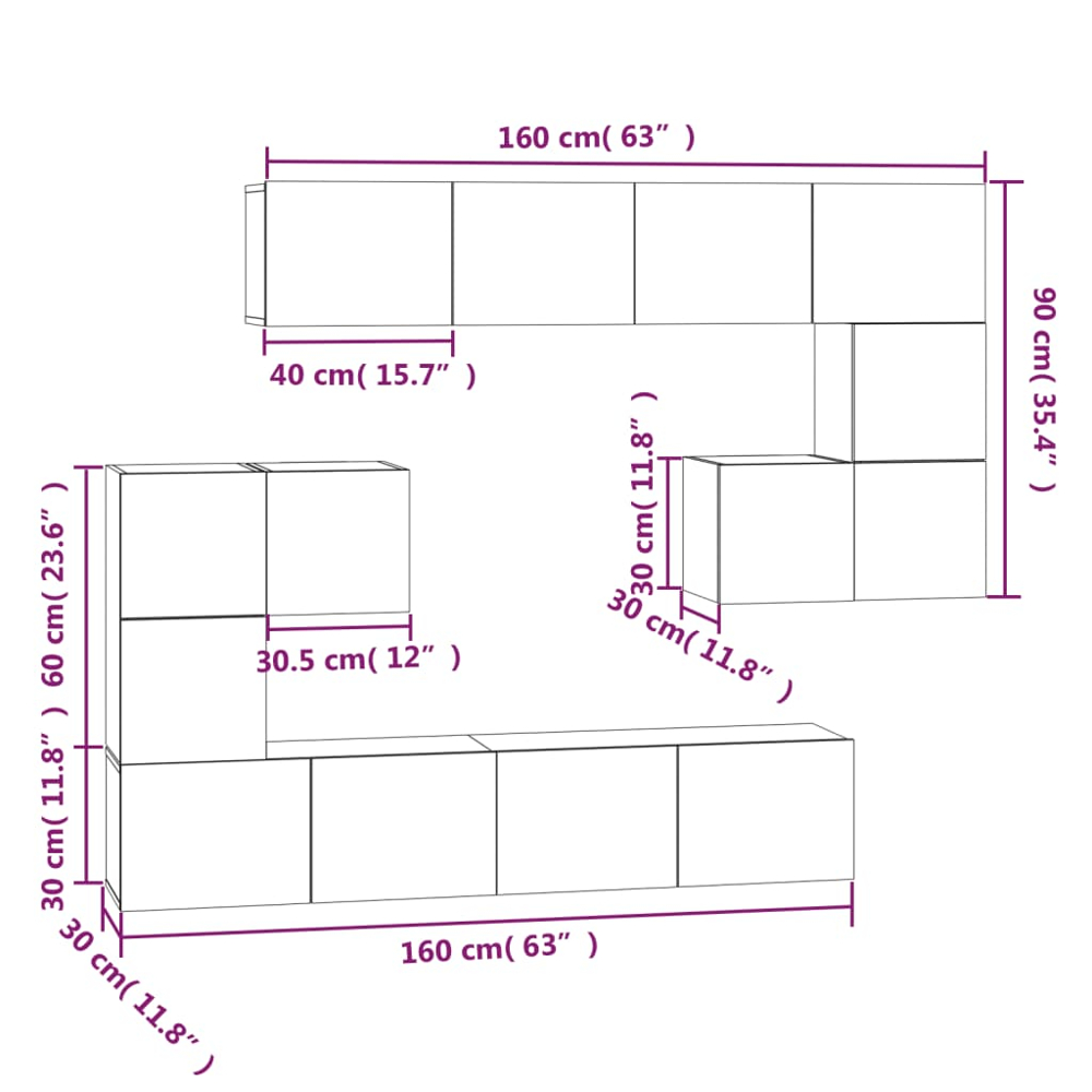 vidaXL 14 Door White Wall Mounted TV Cabinet Image 9