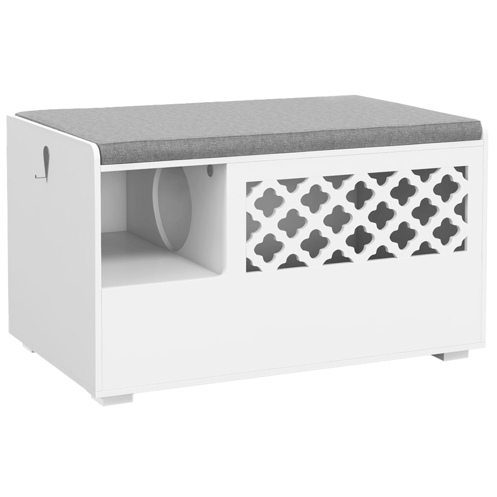 Costway White Cat Litter Box Enclosure with Removable Cushion Image 1