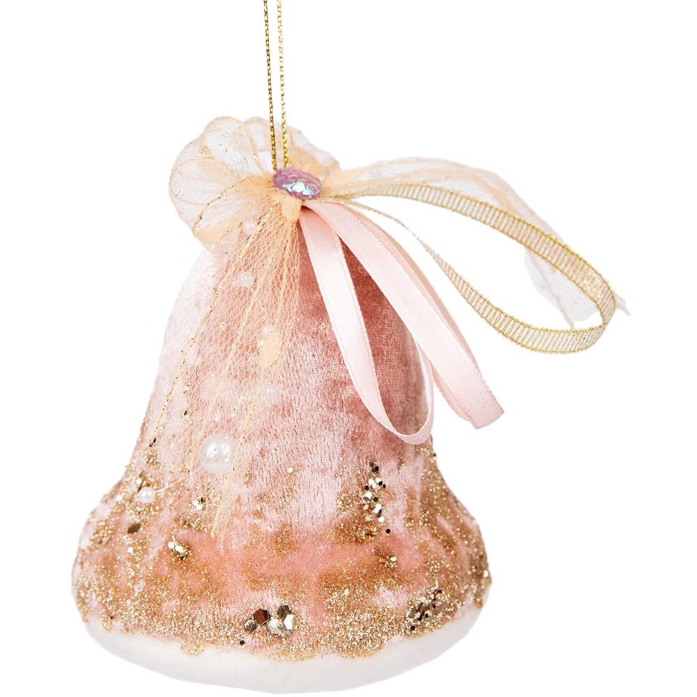 Shatchi Light Pink Santa Bell Hanging Christmas Decoration 3 Pack Image 1