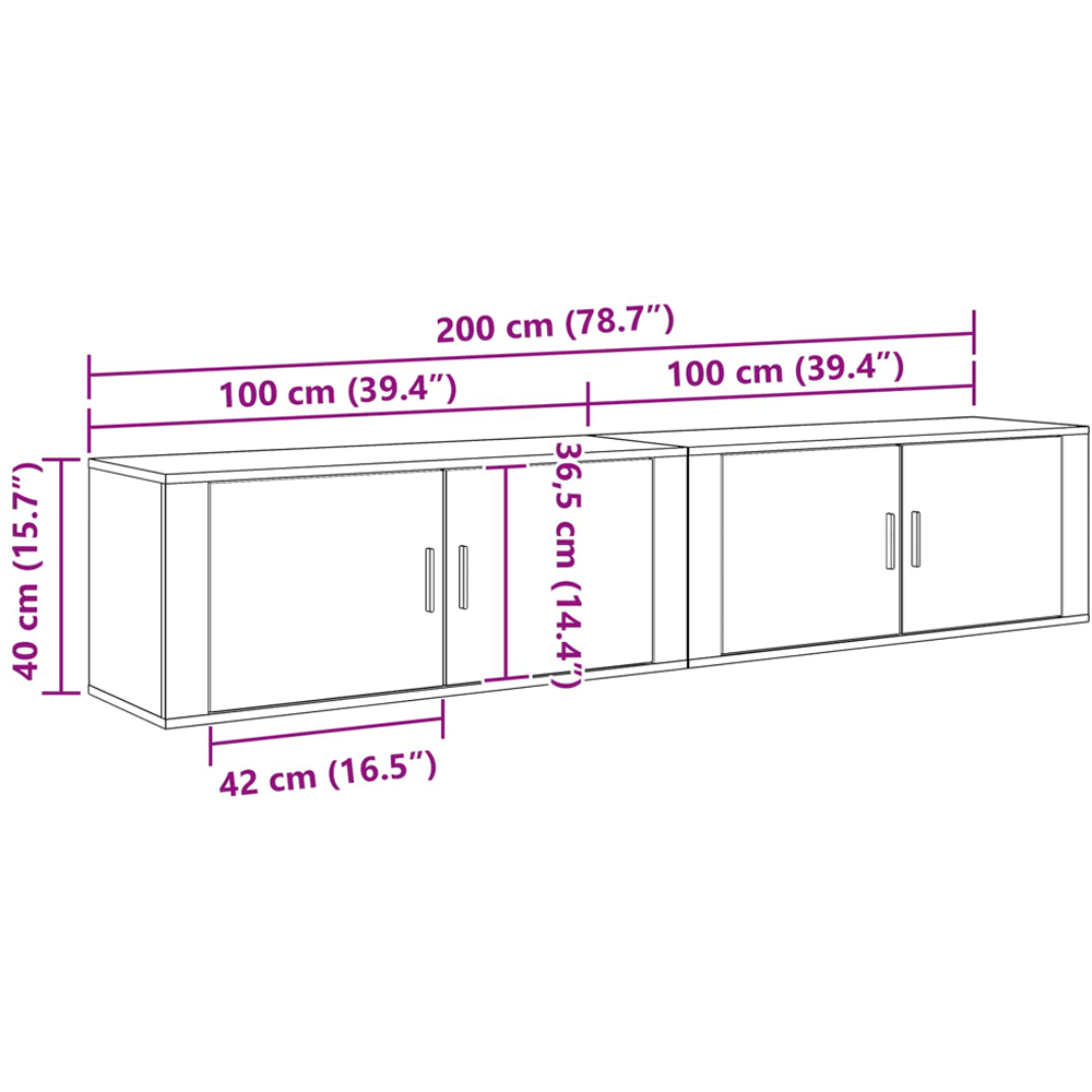 vidaXL 2 Door Black Oak Wooden Wall-Mounted TV Cabinet Set of 2 Image 9