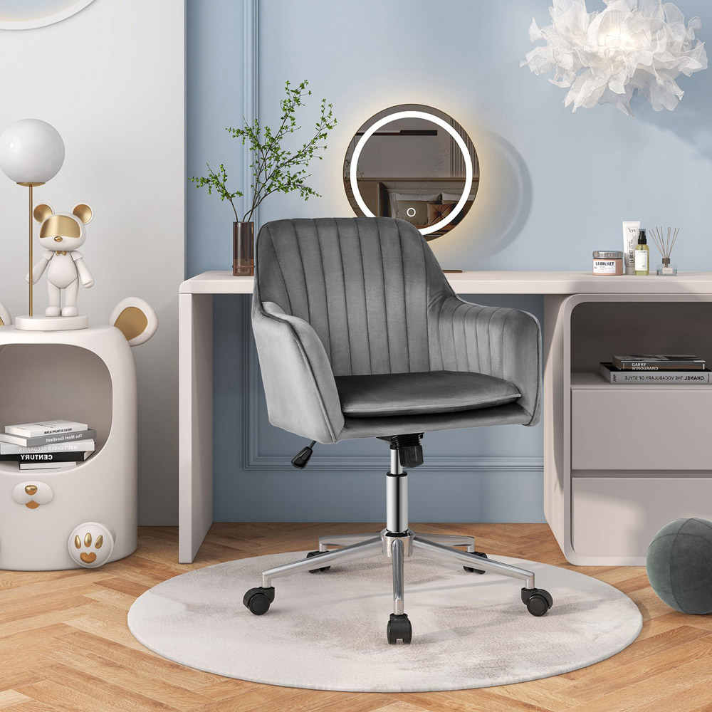 Costway Grey Velvet Adjustable Office Chair Image 4
