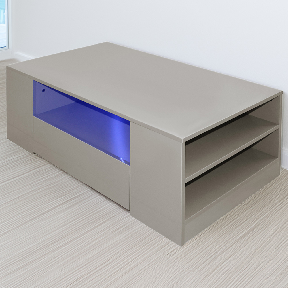 Comfy Living 5 Shelf 2 Drawer Grey High Gloss LED Coffee Table Image 1