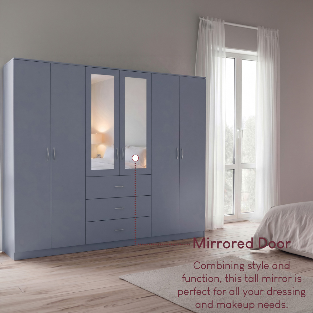 VIDA DESIGNS Riano 6 Door 3 Drawer Grey Mirrored Wardrobe Image 6