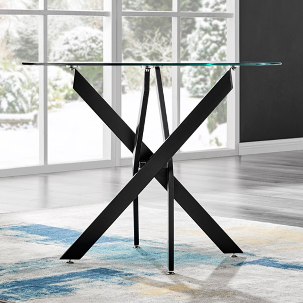 Furniturebox Arona Valera Glass 4 Seater Round Dining Set Black and Grey Image 2