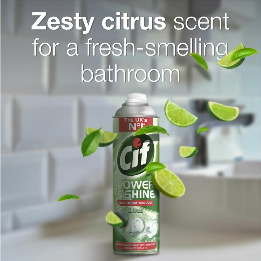Cif Power and Shine Bathroom Mousse Citrus Surface Cleaner 500ml 6 Pack Image 6