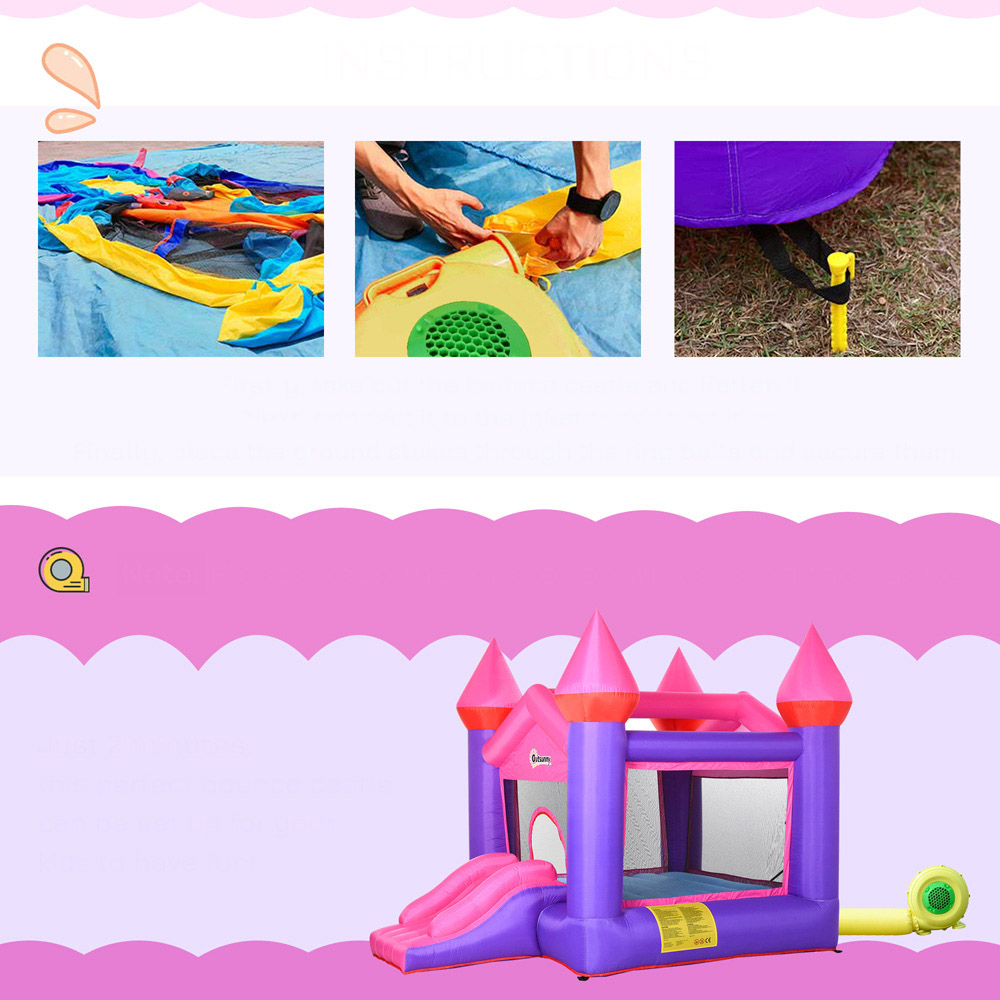 Outsunny Kids Pink Bouncy Castle and Inflator Image 2
